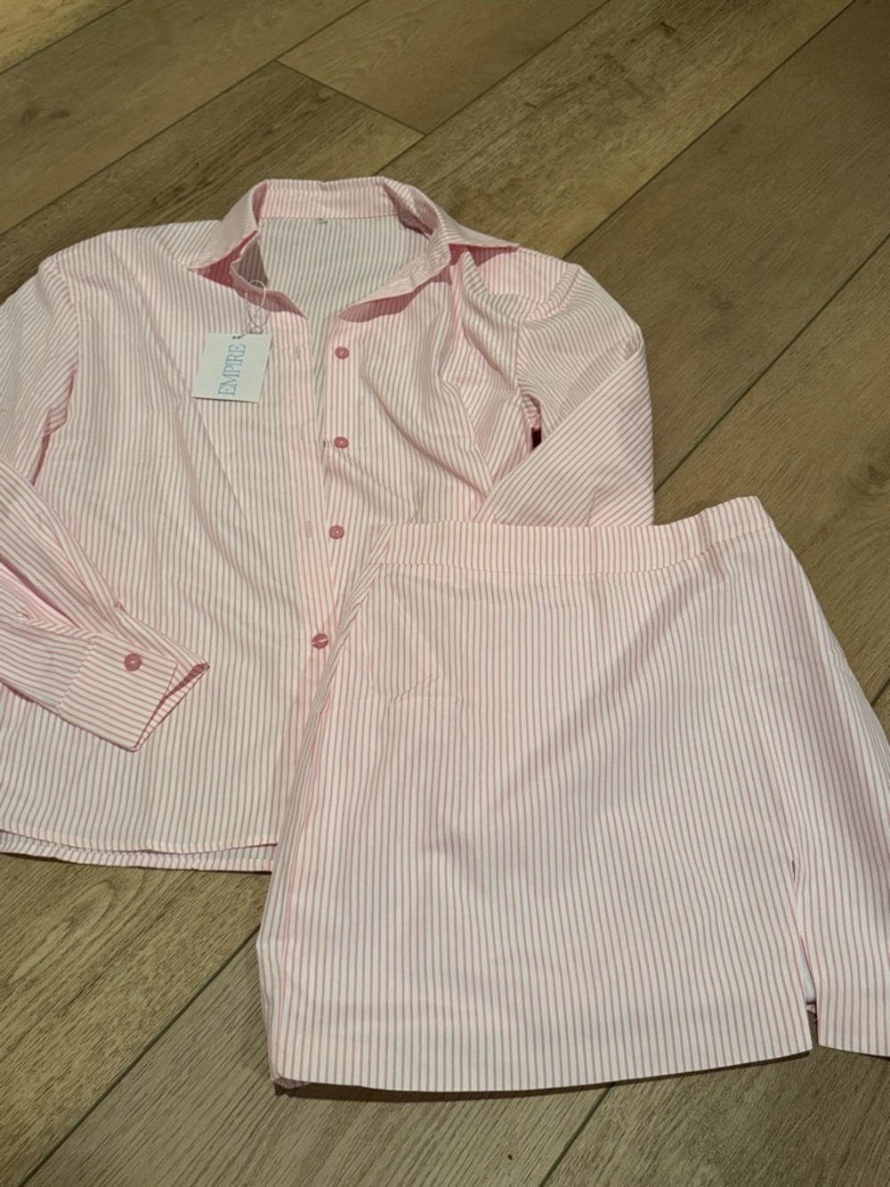 Women's Pink Stripe button up and skirt set